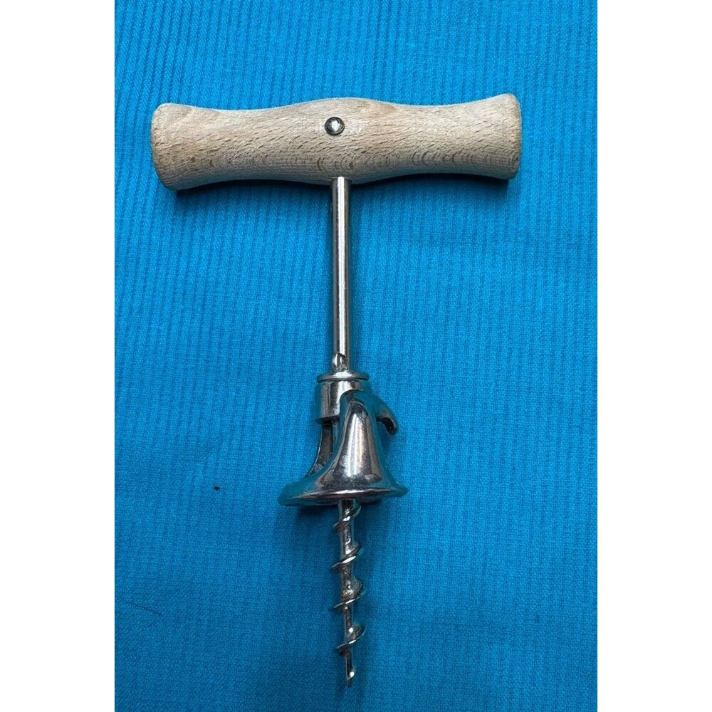 Vintage Italian Corkscrew Wine Bottle Opener Wooden T-Handle Made in Italy G3